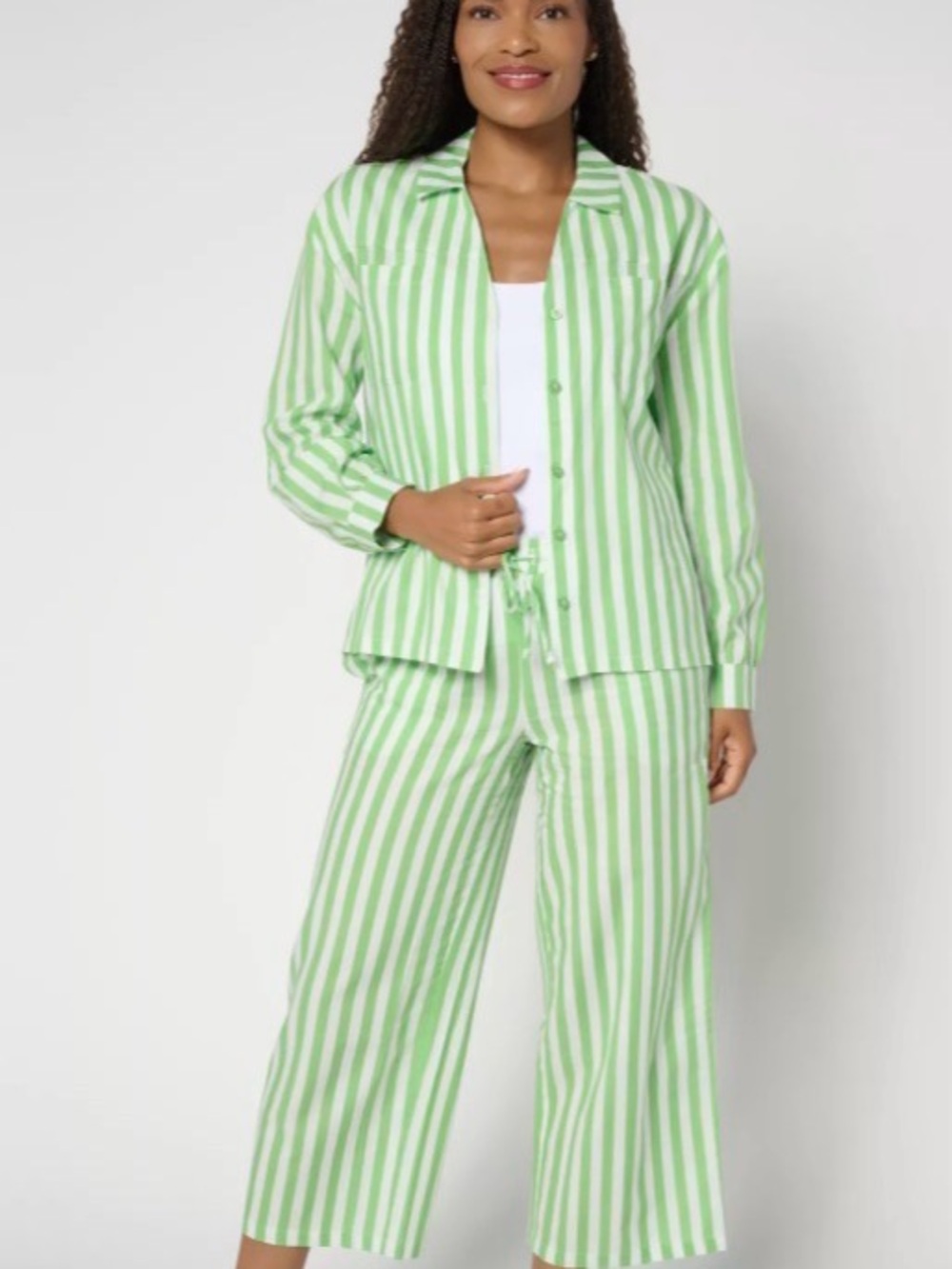 Muk Luks Size Small Women’s Striped Kiwi Green PJ set 2 Pieces set